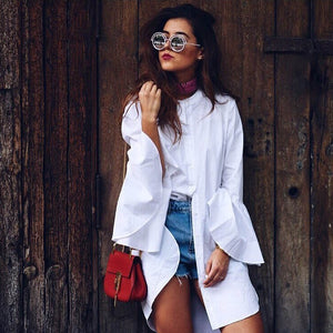 White Shirt Dress Summer Fashion Flare Sleeve Elegant Woman Dress Casual Clothing Vestidos