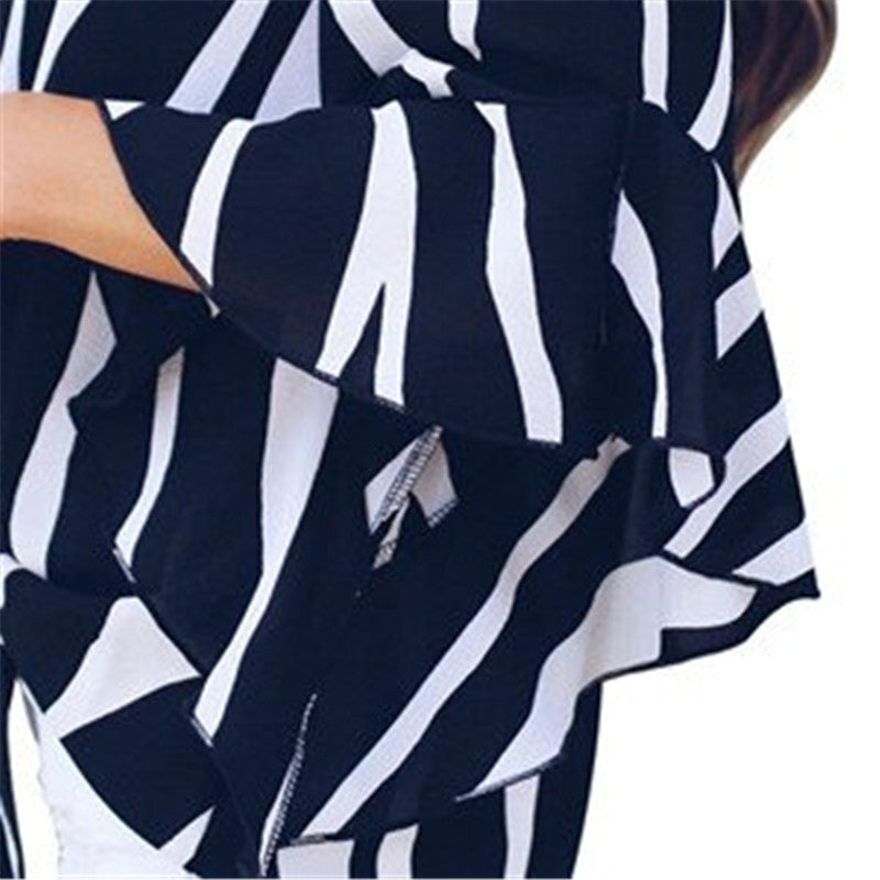 Women Striped Off The Shoulder Short Sleeve Casual Carisa’s Muleriders Pullover Dames Kleding Blouse