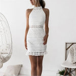 Fashion Women O-Neck Casual Sleeveless Lace Mini Dress