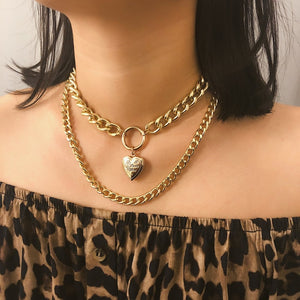 Big Thick Multilayer Pendant Long Heart Necklaces For Women