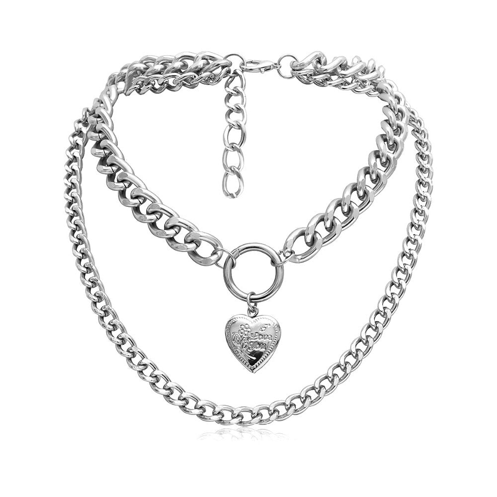 Big Thick Multilayer Pendant Long Heart Necklaces For Women