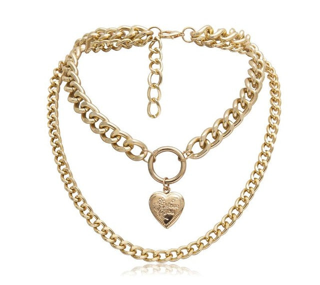 Big Thick Multilayer Pendant Long Heart Necklaces For Women