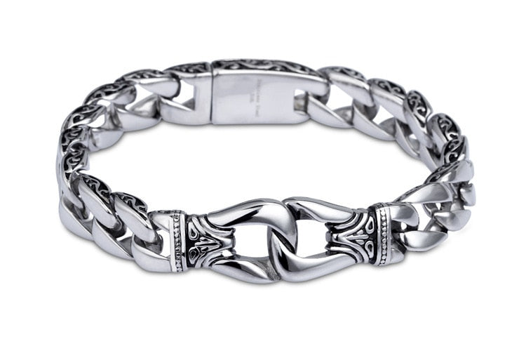 Mens Bracelet 316L Stainless Steel Silver Color Curved Curb Link Chain