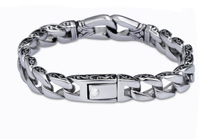 Mens Bracelet 316L Stainless Steel Silver Color Curved Curb Link Chain