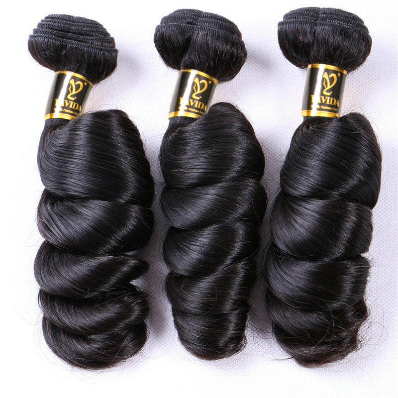 Loose Wave Human Hair Extensions Non-Remy Hair 3 Bundles & 1 Piece Hair Natural Color