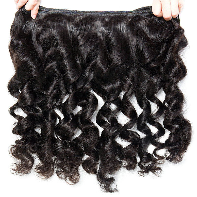 Loose Wave Human Hair Extensions Non-Remy Hair 3 Bundles & 1 Piece Hair Natural Color