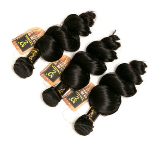 Loose Wave Human Hair Extensions Non-Remy Hair 3 Bundles & 1 Piece Hair Natural Color