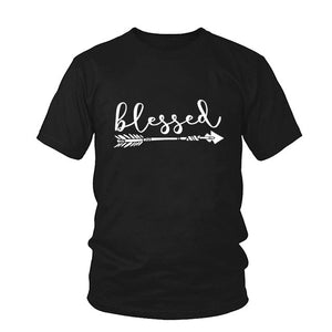 Beauty Blessed Arrow Letter Printed Fashion Women Short Sleeve T Shirt