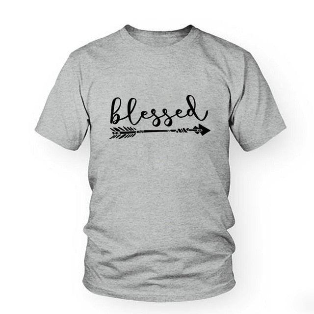 Beauty Blessed Arrow Letter Printed Fashion Women Short Sleeve T Shirt