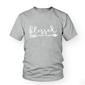 Beauty Blessed Arrow Letter Printed Fashion Women Short Sleeve T Shirt