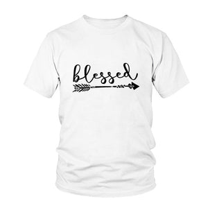 Beauty Blessed Arrow Letter Printed Fashion Women Short Sleeve T Shirt