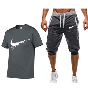 Men's T Shirts+shorts Two piece Fashion Casual Workout Fitness Sets