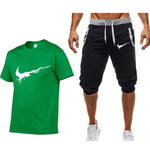 Men's T Shirts+shorts Two piece Fashion Casual Workout Fitness Sets