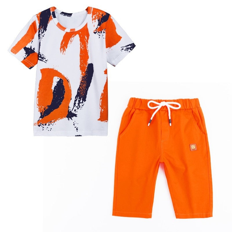 Boys 2 Pc Sport Casual Short Sleeve O-neck T-Shirt + Pants sets