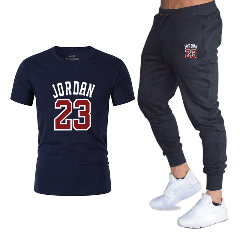 New Men’s running T-shirt+Pants Jordan 23 Print  Brand Clothing Two piece Sportswear Jogger sets