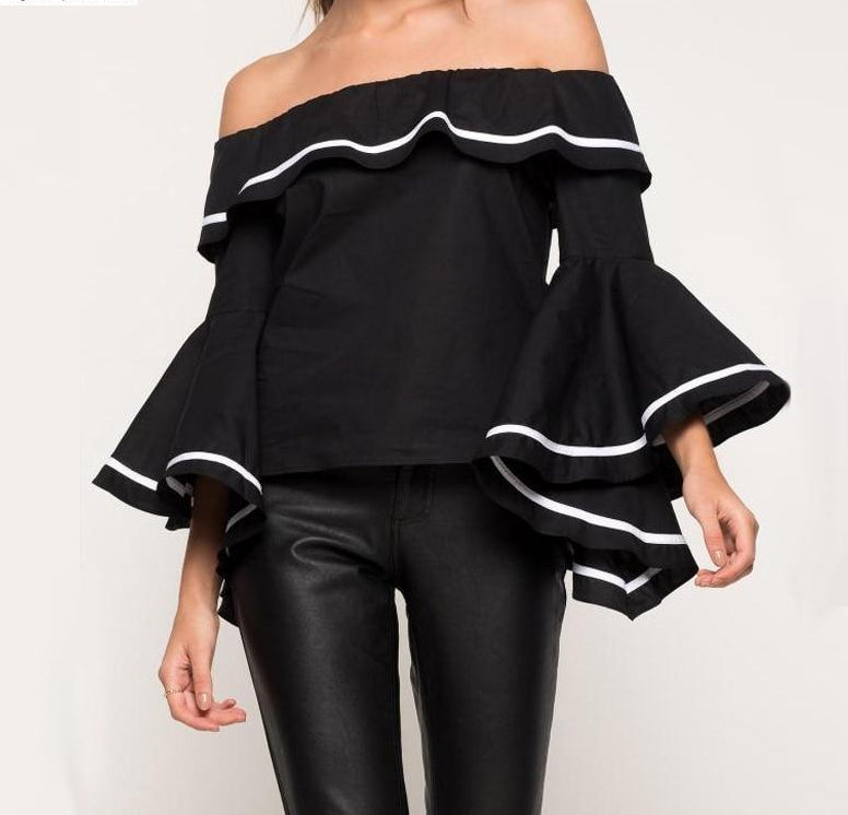 Women Sexy Slash Neck Butterfly Sleeve Ruffle Flouncing Off The Shoulder Elegant Party Tops S-5XL