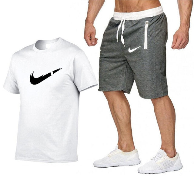 Top Brand Men's Summer T-shirt+shorts  Printed 2PC Sports Wear Suit