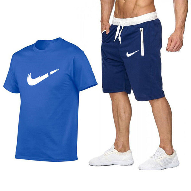 Top Brand Men's Summer T-shirt+shorts  Printed 2PC Sports Wear Suit