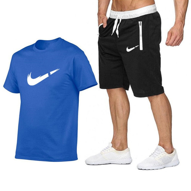 Top Brand Men's Summer T-shirt+shorts  Printed 2PC Sports Wear Suit