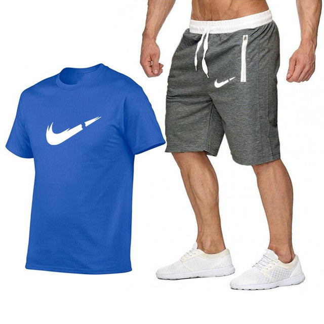 Top Brand Men's Summer T-shirt+shorts  Printed 2PC Sports Wear Suit