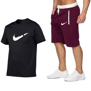 Top Brand Men's Summer T-shirt+shorts  Printed 2PC Sports Wear Suit