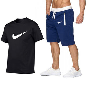 Top Brand Men's Summer T-shirt+shorts  Printed 2PC Sports Wear Suit