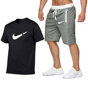 Top Brand Men's Summer T-shirt+shorts  Printed 2PC Sports Wear Suit