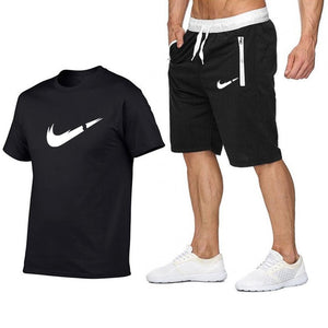 Top Brand Men's Summer T-shirt+shorts  Printed 2PC Sports Wear Suit