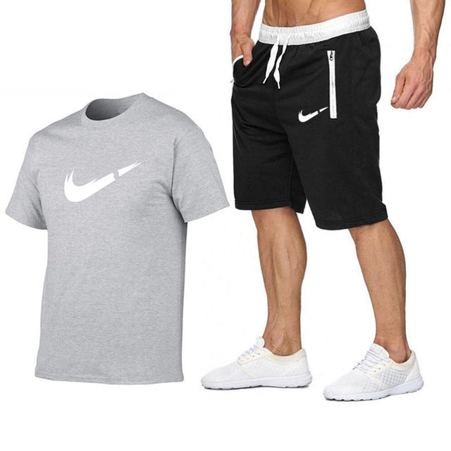 Top Brand Men's Summer T-shirt+shorts  Printed 2PC Sports Wear Suit