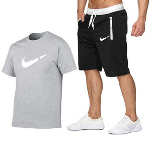 Top Brand Men's Summer T-shirt+shorts  Printed 2PC Sports Wear Suit