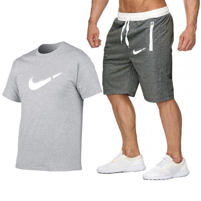 Top Brand Men's Summer T-shirt+shorts  Printed 2PC Sports Wear Suit