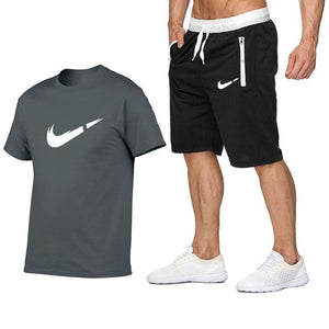 Top Brand Men's Summer T-shirt+shorts  Printed 2PC Sports Wear Suit