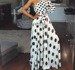 Women Casual Polka Dot Printed Summer One Shoulder Long Sleeve Long Maxi Party Club Dress