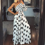 Women Casual Polka Dot Printed Summer One Shoulder Long Sleeve Long Maxi Party Club Dress