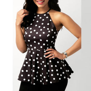 Summer Women's Dot Printed Ruffle Chiffon Lady Plus Size Fashion Off Shoulder Sleeveless Top