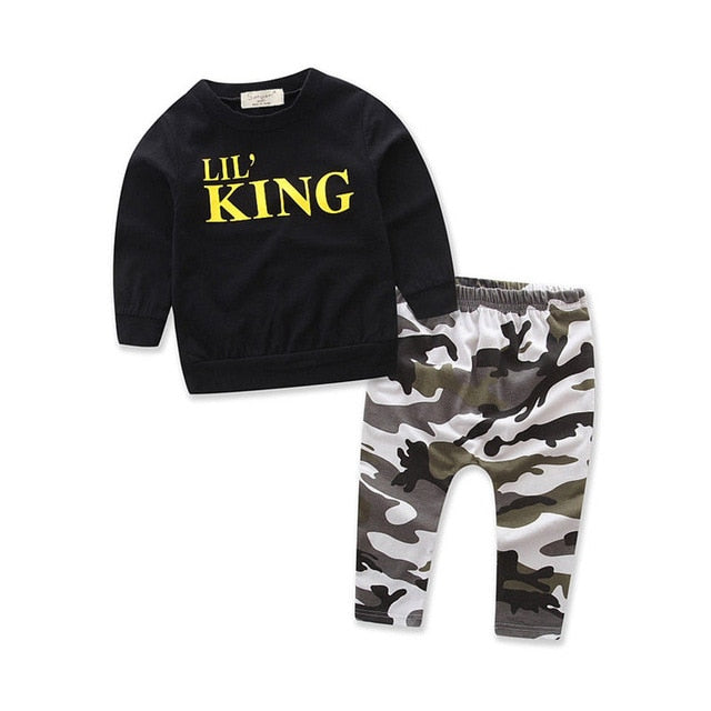 Toddler Boys Letter long sleeve T shirt Tops+Camouflage Pants Autumn Winter Kids Outfit