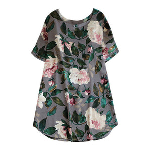 Summer Women Lady Floral Print  A-line Dress Summer.  Casual Plus Size Beach Dress