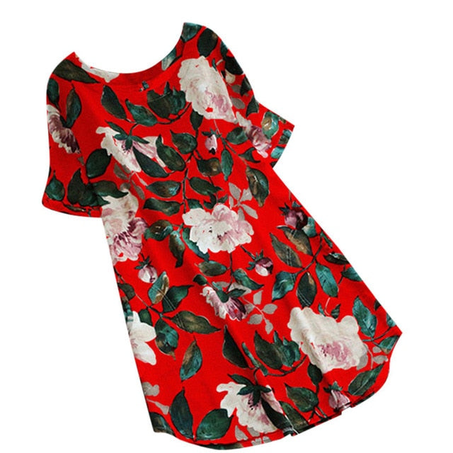 Summer Women Lady Floral Print  A-line Dress Summer.  Casual Plus Size Beach Dress