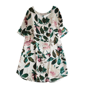 Summer Women Lady Floral Print  A-line Dress Summer.  Casual Plus Size Beach Dress