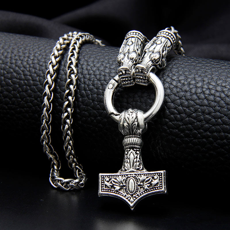 Men  Antique Silver Plated High Quality Viking Head Necklace Pendant Chain Jewelry