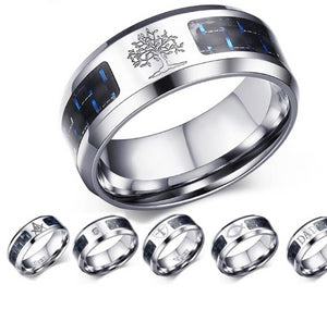 Stainless Steel Jewelry Band 8mm Personalize Carbon Fiber Ring For Men Engraved Tree Of Life