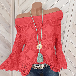 Women's Lace Ruffles Shirt Off The Shoulder Plus Size 5XL Long Butterfly Sleeve Feminine Blouse