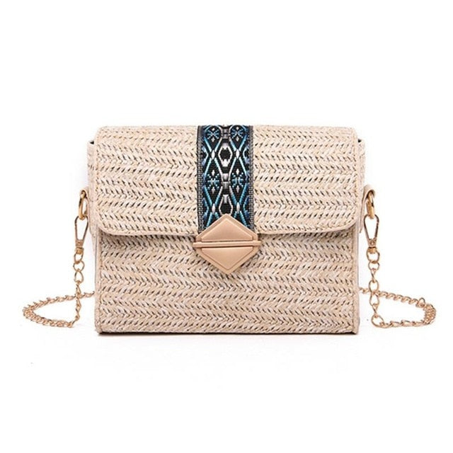 Hexagon Straw PU Women Shoulder Handmade Rattan Bohemia Tassel Ladies Messenger Handbag