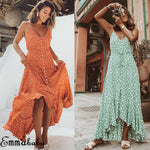 Women Dot Boho Long Maxi Party Summer Beach V neck Backless Sundress