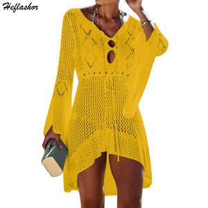 Women Casual Hollow Out Knit Dress Bikini Sun Protection Clothing Cover Up