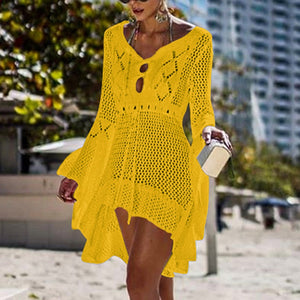 Women Casual Hollow Out Knit Dress Bikini Sun Protection Clothing Cover Up