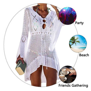 Women Casual Hollow Out Knit Dress Bikini Sun Protection Clothing Cover Up