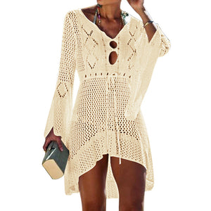 Women Casual Hollow Out Knit Dress Bikini Sun Protection Clothing Cover Up