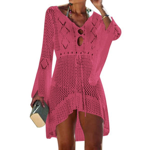 Women Casual Hollow Out Knit Dress Bikini Sun Protection Clothing Cover Up