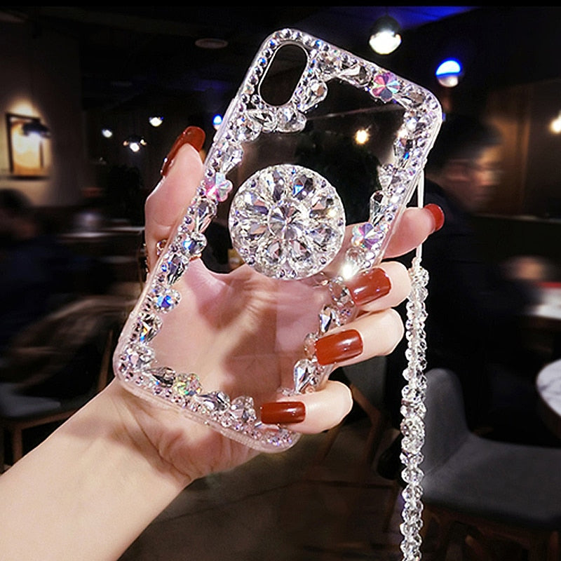 Women Girl Diamond Capinha Accessories Cases For iPhone 6 - MAX  With A Strap Holder Back Cover